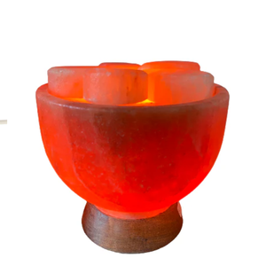 Lampe de sel artisanale en sel de l'Himalaya 100% pur et biologique, avec bol d'abondance à base large de 7 pouces et 6 pierres de massage en forme de cœur pour le corps - Product Image 4