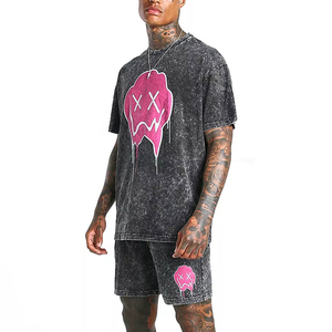 Ensemble deux pièces pour homme style vintage délavé à l'acide - Chemise et short déchirés, tenue streetwear confortable et tendance - Product Image 1