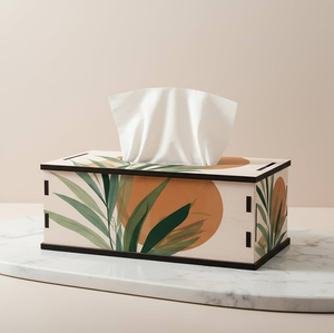 Boîte à mouchoirs élégante en bois, imprimée de motifs floraux de roses rose clair très demandées, à prix abordable - Product Image 4