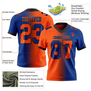 เสื้อฟุตบอลอเมริกันพรีเมียมขายส่ง โลโก้สั่งทำ ผ้าโพลีเอสเตอร์แท้ สีน้ำเงินกรมท่า สีส้ม ตาข่ายระบายอากาศดี แขนสั้น คุณภาพสูง - Product Image 2