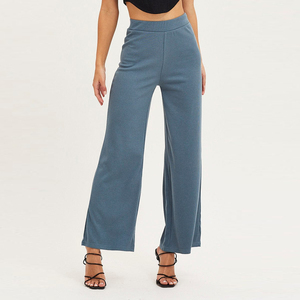 Wholesale Women's Autumn Gym Pants Loose Wide Leg Fashion Casual Cargo Pants XL Flat Front Long Trousers Drawstring Plain Dyed - Product Image 4