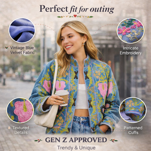 Blouson bomber brodé fait main pour femme, col montant, manches longues, doublure en coton, broderie artisanale - Product Image 5