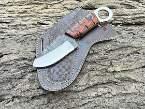 มีดล่าสัตว์คุณภาพสูง สแตนเลสแท้ ทำมือ พร้อมรูสำหรับสวมนิ้ว เหมาะสำหรับกิจกรรมกลางแจ้ง บุชคราฟท์ แคมป์ปิ้ง แบบปลายแหลม  OEM ขายส่ง MOQ ต่ำ - Product Image 2