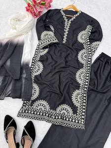 Elegante Conjunto de Vestido y Pantalón para Mujer, Reversible, Antiarrugas, de Secado Rápido, Elástico, con Diseño de Hilo Intrincado y Dupatta - Product Image 6