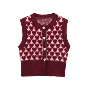 Chaleco de Punto para Mujer, Nuevo Modelo de Primavera, Cuello Redondo sin Mangas, Patrón de Corazón Jacquard, Estilo Europeo Americano, Moda Casual - Product Image 1