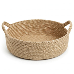 Panier à fruits rond en jute en gros, panier de rangement en jute avec poignées, style moderne naturel, exporté du Bangladesh - Product Image 4