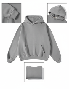 เสื้อฮู้ดดี้ผ้าฝ้ายฟลีซสีเทาขนาดใหญ่พิเศษ หนานุ่ม สกรีนโลโก้ตามสั่ง ผู้ผลิต OEM ขายส่ง ส่งออก - Product Image 2