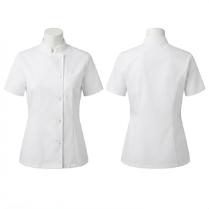 เสื้อเชฟแบบยูนิเซ็กซ์ ผ้าทวิลโพลีคอตตอน 240 GSM พิมพ์ลายสกรีนสีส้ม แขนสั้น กระดุมสองแถว สำหรับร้านอาหารและบาร์ - Product Image 2