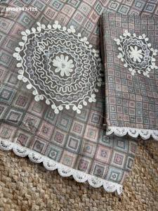 Ensemble Saree et Blouse Traditionnel Indien en Coton Tussah avec Imprimé Numérique et Broderie Main Katha-Work – Collection Saree Love - Product Image 6