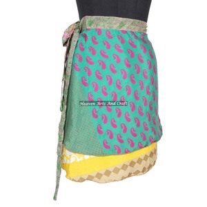 Minifaldas Bohemias Indias, Vestido Multicolor Vintage, Minifalda de Seda Sari, Falda Cruzada Corta de Alta Calidad, Estilo Bohemio - Product Image 6