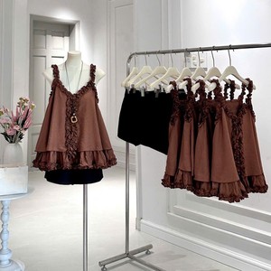Ensemble short et haut sexy en mousseline marron à col en V sans manches pour femme, respirant, séchage rapide, coupe classique, idéal printemps-été - Product Image 3