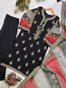 Conjunto de Salwar Kameez Étnico para Mujer, Kurta Bordada, Traje Palazzo, Chal Estampado de Secado Rápido, Ropa Formal para Fiestas, India, Pakistán - Product Image 5