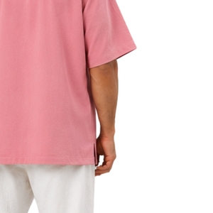 Chemise décontractée d'été rose pour homme à col campiste, plissée horizontalement, à manches courtes, boutonnée, pour resort, avec logo personnalisé, fabricant OEM - Product Image 6