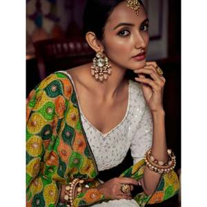 Wonderful White <b>Sequins</b> Georgette Sangeet Lehenga Choli with Dupatta - Product Image 4