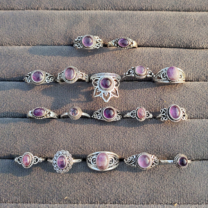 Bagues ajustables unisexes bohèmes en laiton plaqué argent faites à la main avec améthyste et pierre précieuse lavande, vente en gros - Product Image 6