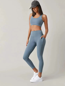Conjunto de Yoga sin Costuras de 2 Piezas, Top Corto de Cintura Alta y Leggings de Color Sólido, Ropa Deportiva para Mujer - Product Image 4