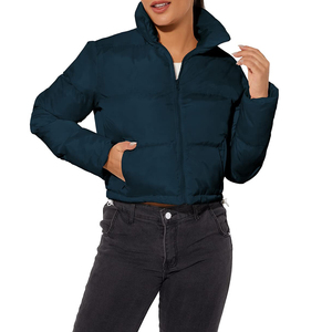 Custom <b>Cropped</b> Lightweight Knitted Quilted Padded Winter Waterproof Breathable Windproof Thick Polyester <b>Women</b> <b>Jacket</b> Stand Hood - Product Image 6