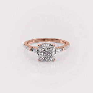Anillo de Compromiso de Moissanita con Corte Redondo, Oro Blanco, Halo Oculto, Banda Pavé, Anillo Solitario Nupcial, Elegante Anillo de Promesa de Boda - Product Image 1