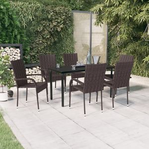 Set da Pranzo da Giardino in Rattan Marrone per 6 Persone, Struttura in Acciaio, Resistente alle Intemperie, Arredamento da Esterno in Stile Contemporaneo - Product Image 1