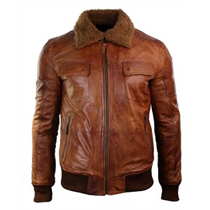 Chaqueta Bomber de Cuero Marrón para Hombre con Cuello de Piel, Abrigo de Invierno de Piel de Oveja Genuina, Forro Polar Cálido, Ropa Exterior Informal - Product Image 1