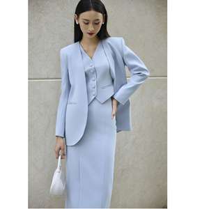 Ensembles classiques pour femmes en tissu peigné, style minimaliste / bureau, blazer élégant sans col pour femme, couleur unie, KA13, du Vietnam - Product Image 4