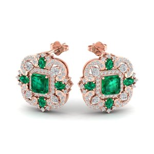 Boucles d'oreilles clous REYES en or massif 14 carats de haute qualité avec diamants et fermoir à vis, prix d'usine, émeraude de 5,04 carats, bijoux fins - Product Image 4