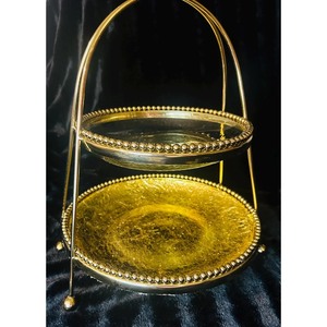 Two Tier Metal <b>Cake</b> <b>Stand</b> With Beaded Edge Handmade Gold Finish Multi Layer Serving Tray For Dessert Display - Product Image 1