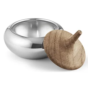 Luxury Handmade Decorative Metal Bowl with Matte <b>Black</b> Powder Coated Designer FinishRound Metal Decorative Bowl With Wooden - Product Image 3