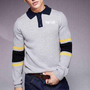 Polo en coton tricoté à manches longues pour hommes, col rond, coupe ample, personnalisable avec logo, style décontracté, vente en gros OEM - Product Image 4