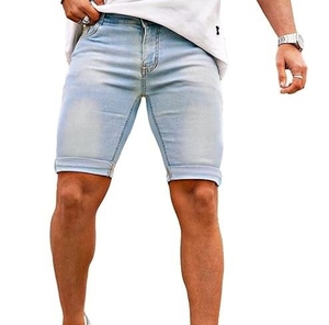 Shorts de Mezclilla para Hombre, Corte Recto, Cintura Media, Lavado Ácido, Casuales, Verano, Algodón Tejido Transpirable, 340g, con Bolsillos - Product Image 4