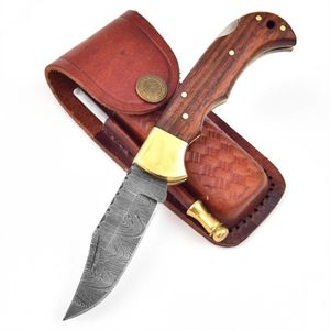 . Couteaux pliants de tous les jours, lame artisanale à motif Damas, manche ergonomique en os, embout en métal poli pour le camping en plein air - Product Image 1