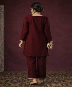 MODERN RAYON SLUB SEQUENCE EMBROIDERY COTTON WORK TOP PENT SET FESTIVE WEAR WHOLESALE PRICE ETHNIC GARMENT MAROON <b>KURTI</b> Women's - Product Image 4