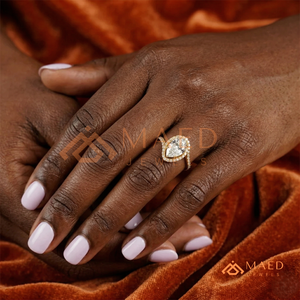 Luxury 14K Gold Pear Shaped Halo Diamond Wedding <b>Ring</b> with Twisted <b>Split</b> Band - Product Image 4