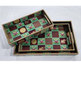 Christmas Gifts MDF Nesting tray Set Enamel Floral Print For Home Decor Breakfast Wedding & Housewarming Decorative Tray Set - Product Image 4