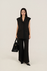 Women's 2-Piece <b>Blazer</b> Vest <b>Set</b> - Sleeveless Oversized, V-Neck Notched Collar, Solid Woven, Breathable Office Style - Product Image 2