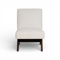 Fauteuil lounge sans accoudoirs de style nordique en lin de luxe, design moderne du milieu du siècle, pieds en bois massif en forme de V, écologique, durable, rembourré en coton