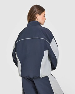Ensemble de survêtement sportif pour femme, gris marine, à blocs de couleur, coupe ample, longueur intégrale, avec bande latérale, pour toutes les saisons, en tissu tissé respirant - Product Image 2