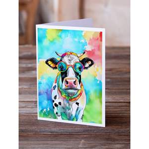 Whimsical A7 tamaño 5x7 nuevas tarjetas de felicitación Hippie Animal vaca Paquete de 8 tarjetas de nota en blanco con sobres - Product Image 2