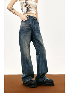 Vintage Style Straight Jeans for Men Women Niche Street Washed <b>Old</b> Bamboo Knot Vibe Mid Waist Breathable Casual Denim <b>Pants</b> - Product Image 5