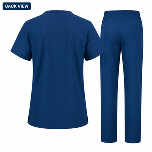 Ensemble de blouses et pantalons d'hôpital unisexe personnalisables, bleu, col en V, manches courtes, en tissu personnalisé (coton, polyester, élasthanne) - Product Image 2