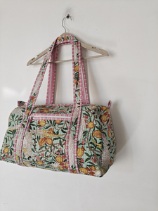 Mint Bird Floral Quilted Lightweight Duffel Bag with Zipper Closure and <b>Adjustable</b> <b>Straps</b> Casual Travel - Product Image 2