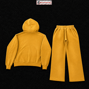 Conjunto Deportivo de Dos Piezas con Sudadera con Cremallera Completa Dorada para Hombre, Logotipo Personalizado, Ropa Deportiva Informal, Estilo Urbano, Corte Holgado, Venta al Por Mayor - Product Image 6