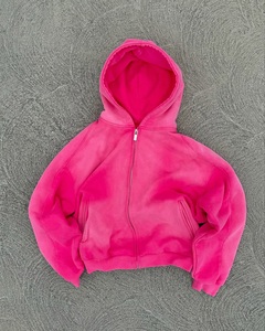 Sweat-shirt à capuche rose surdimensionné personnalisé en molleton de coton épais avec fermeture éclair intégrale pour hommes et femmes OEM ODM - Product Image 2