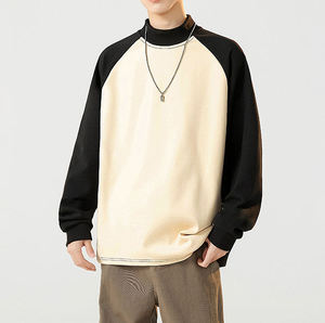 Sweat-shirt à col roulé surdimensionné pour homme, couleur unie, manches raglan, tricot en coton, vêtement décontracté pour l'automne - Product Image 3