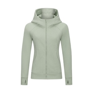 Women's Teal Hooded Zip-Up Sweatshirt Full Sleeve Knitted Solid Color Breathable Autumn Wear - Product Image 3