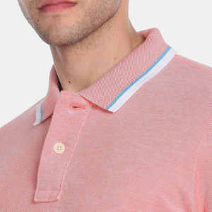 <b>Men's</b> <b>Pink</b> Cotton Pique Short Sleeve <b>Polo</b> <b>Shirt</b> Casual Solid Color Breathable Knitted Design - Product Image 5