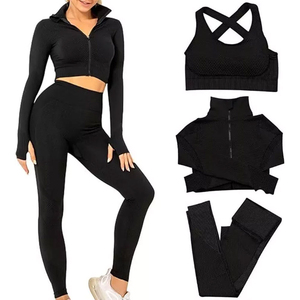 Quick Dry Workout Wear 3-Piece Yoga Set With <b>Crop</b> <b>Top</b> Full-Length Leggings And Zipper Jacket High Waist Sportswear For Women - Product Image 2