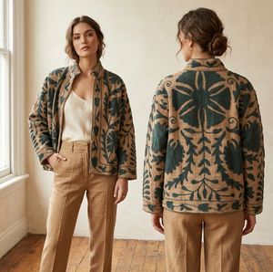 Vintage Floral Hand Embroidered Women's Velvet Cotton Jacket Quilted Mandarin Collar Full Sleeve Seasonal Fashion <b>Coat</b> - Product Image 3