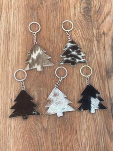 มาใหม่ล่าสุด Cowhide พวงกุญแจหนังคริสต์มาสต้นไม้ Cowhide หนังพวงกุญแจมีสไตล์พวงกุญแจร้อนขายจริงขนพวงกุญแจ - Product Image 6