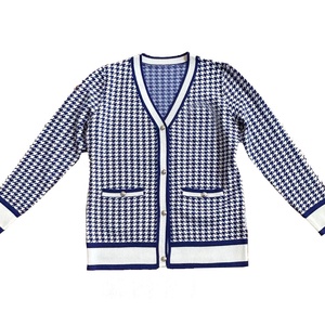 Cardigan en tricot pour femmes Zeta Phi Beta, motif pied-de-poule, manches longues, col en V, boutons sur le devant, style classique, manches longues, à porter toute l'année - Product Image 1